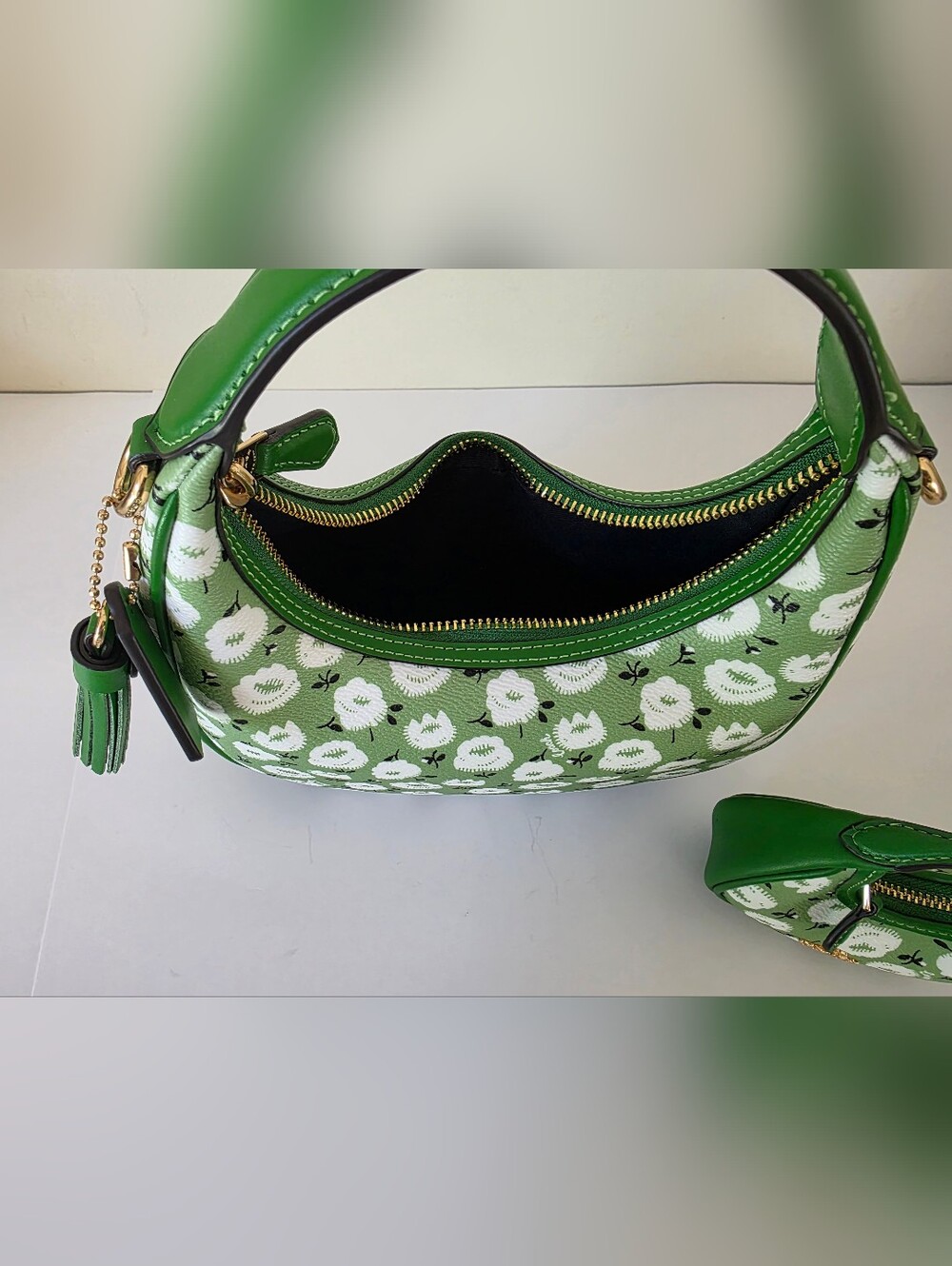 Coach Mini Carmen Kelly Green Floral Coated Canvas Crossbody + Charm New - Picture 16 of 16